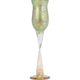 Slater Studio Art Glass Goblet with Twisted Stem and Iridescent Finish
