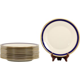 Set of 12 Lenox Special Dinner Plates with Cobalt and Gold Trim