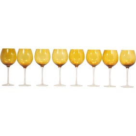 Set of Eight Amber Wine Glasses with Clear Stems