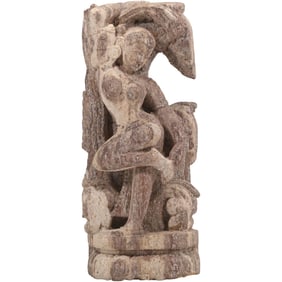Hand-Carved Stone Figure of a Dancing Female Deity or Apsara