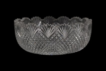 American Brilliant Cut Glass Crystal Bowl with Fan and Diamond Pattern