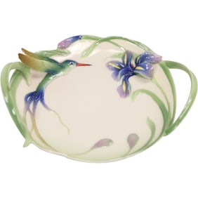 Franz Porcelain Hummingbird and Iris Relief Dish FZ00430