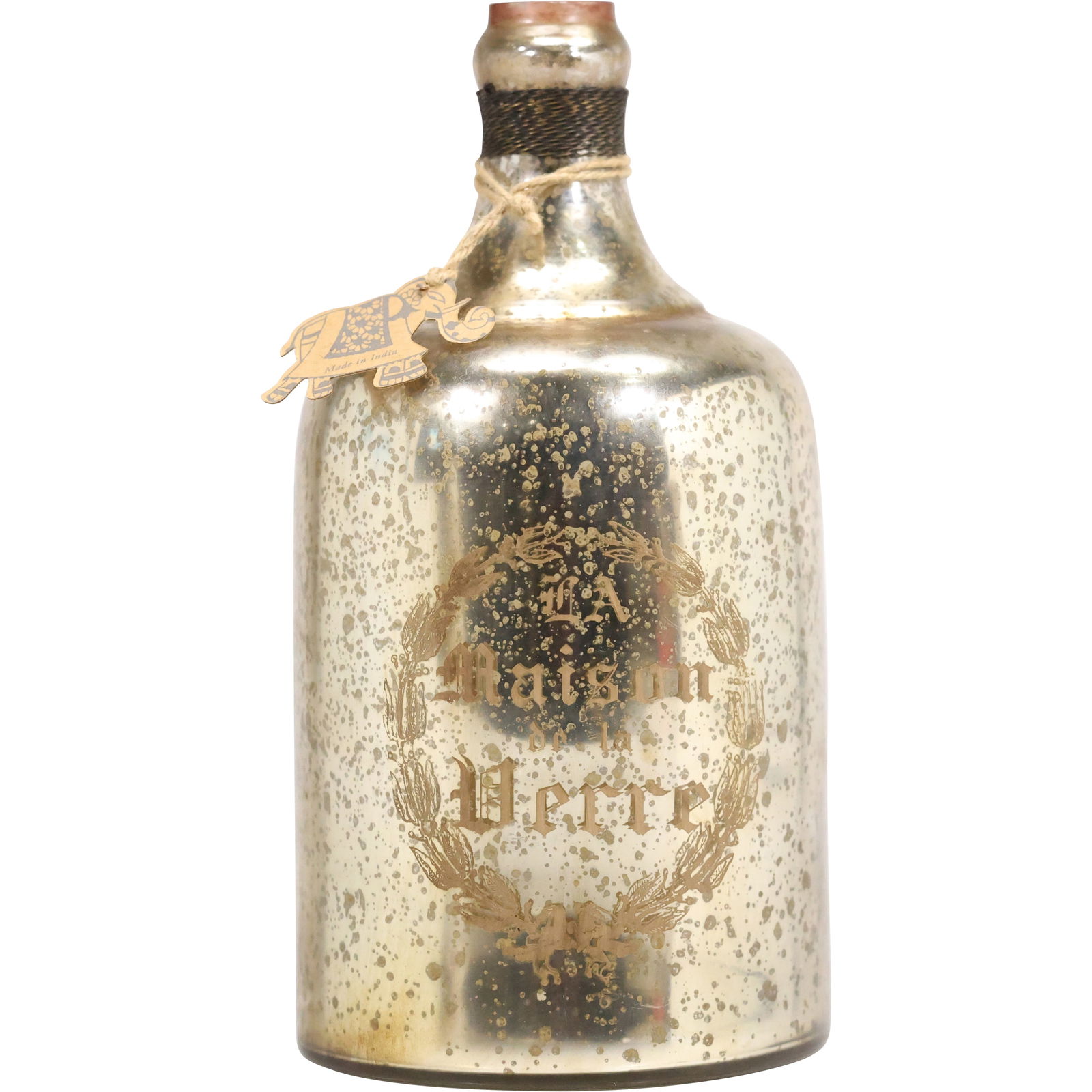 Distressed Metallic Glass Bottle, La Maison du Verre, in the Style of Mercury Glass (1 of 15)