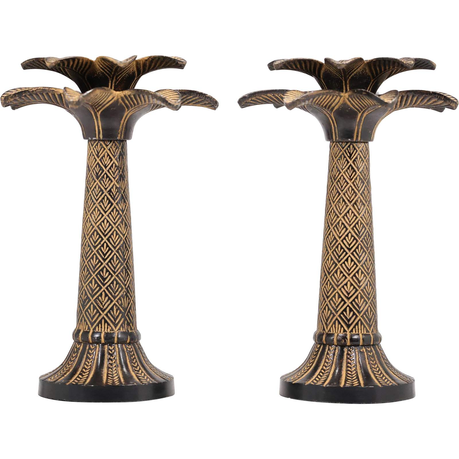Pair of 13 Inch Metal Palm Tree Form Candle Holders (1 of 15)