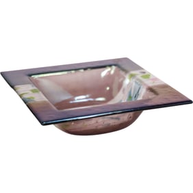 Attributed to Joyce Van Loben Sels Fused Glass Square Bowl Purple Pink and Green