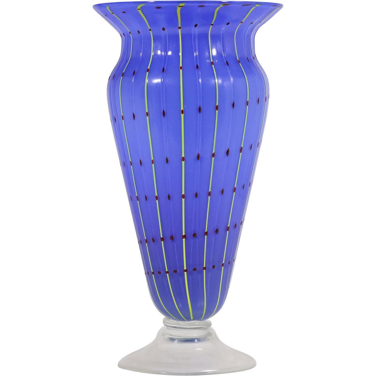 Postmodern Murano Art Glass Vase in Royal Blue with Dotted Stripe Design (1 of 14)