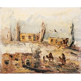 Morris Katz 1991 Oil on Board Desert Caravan Landscape