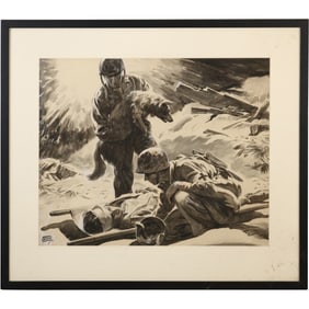 Dudley Gloyne Summers Original WWII Illustration Art – Soldiers with Dog and Medic Scene