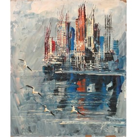 Morris Katz 1985 Cityscape Palette Knife Oil Painting