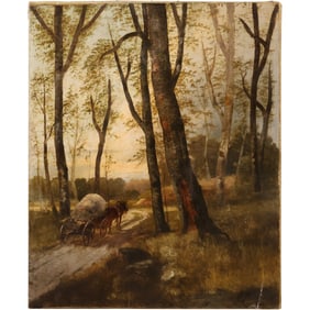 L. Vacano Forest Landscape with Horse-Drawn Wagon