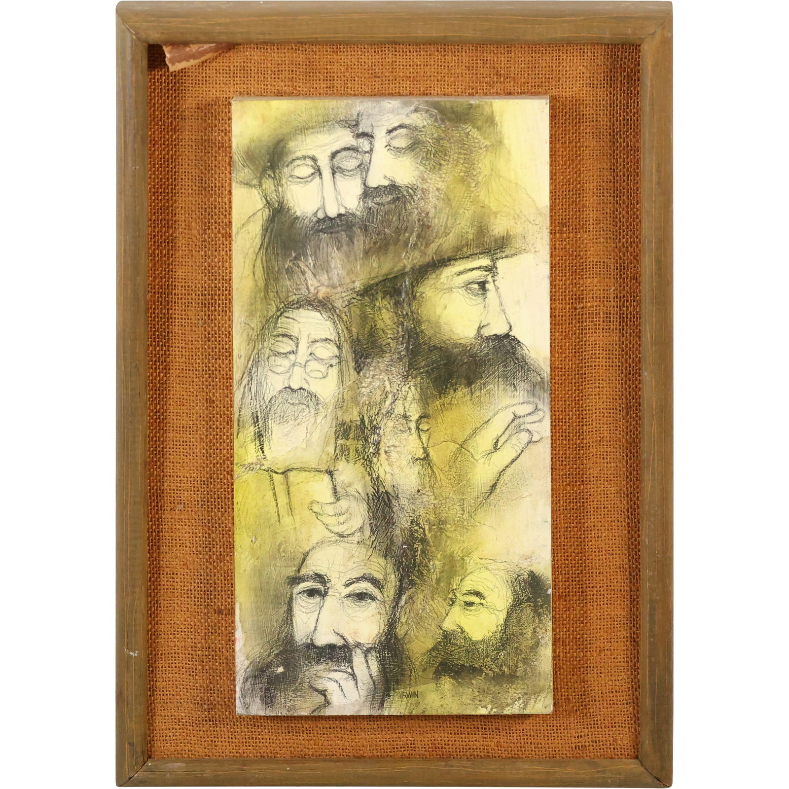 Signed Irwin Mixed Media Portrait of Jewish Rabbis (1 of 18)