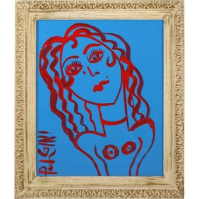 Tom Pulgini Red Line Portrait on Blue Background