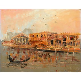 Morris Katz Palette Knife Painting of Venice Canal Scene, 1989