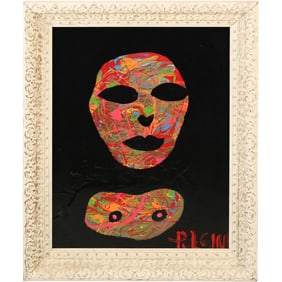 Tom Pulgini Abstract Mask Composition on Black Background