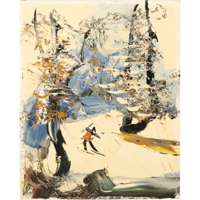 Morris Katz Oil Painting Skiing in the Catskills