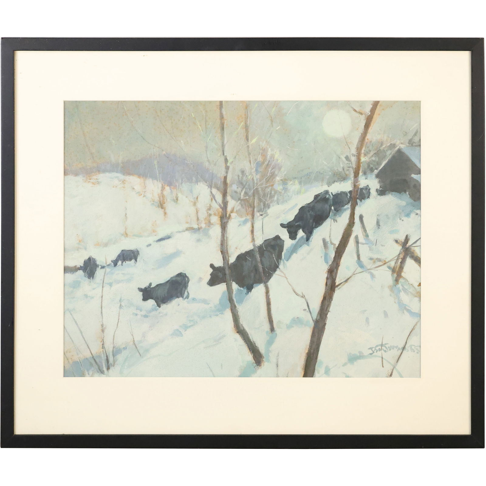 D G Summers Watercolor Painting Cattle in Snow Landscape (1 of 18)