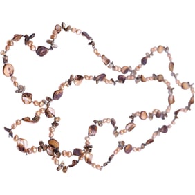 Freshwater Cultured Golden Pearls with Mother Of Pearl Beads Scarf, 62 inches x 3/4 in.