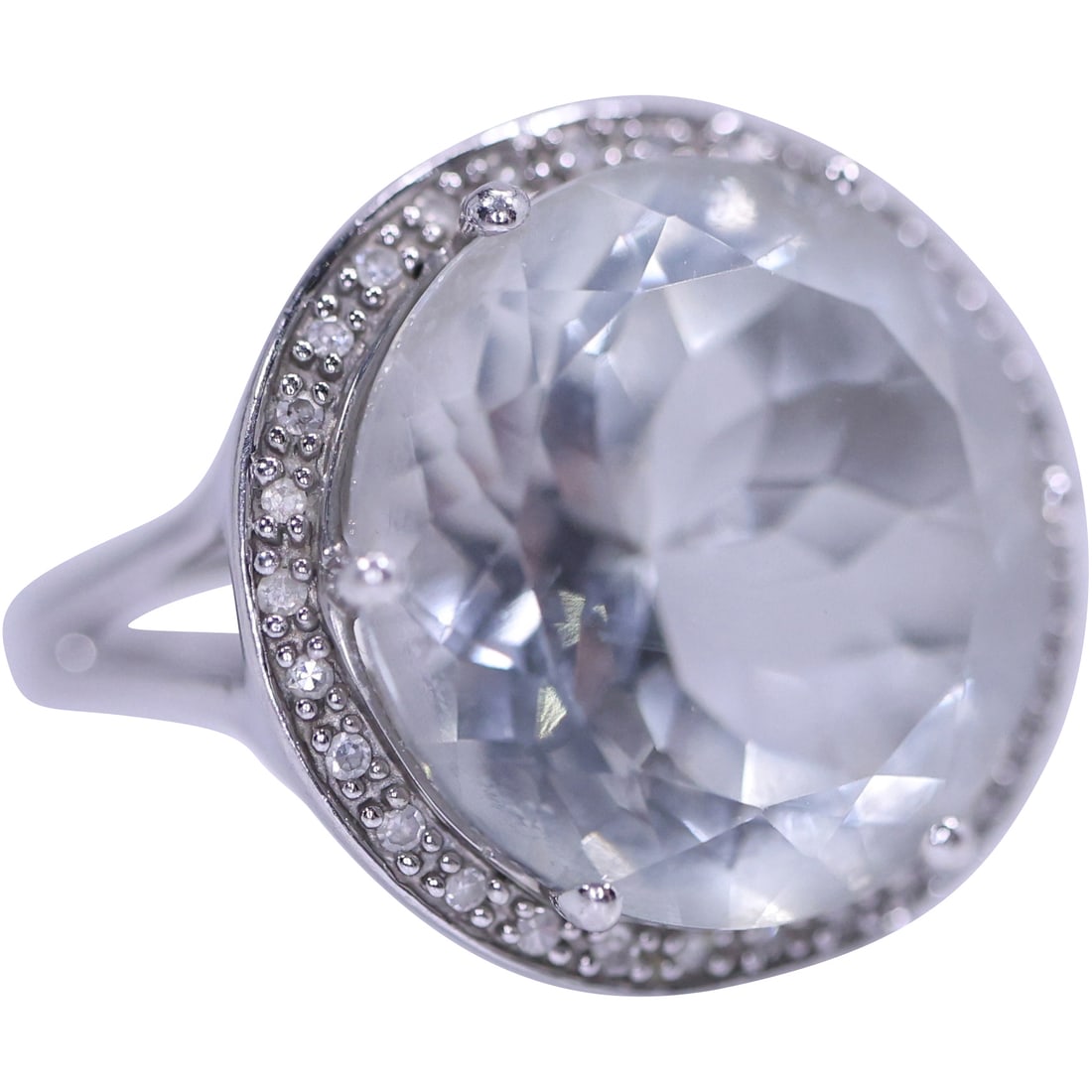 .925 Sterling Silver FD with Large White Spinel Surrounded by Diamonds Ring Size 6.5, 3/4 in. dia.: .925 Sterling Silver FD with Large White Spinel Surrounded by Diamonds Ring Size 6.5, 3/4 in. dia.