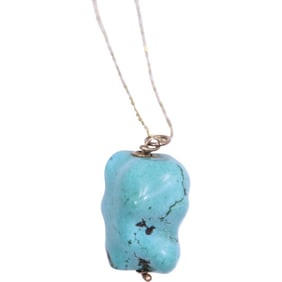 10K Gold Bale and Large Chunk of Turquoise 1 in. x 7/8 in.on .925 Sterling Vermeil 18 in. Chain