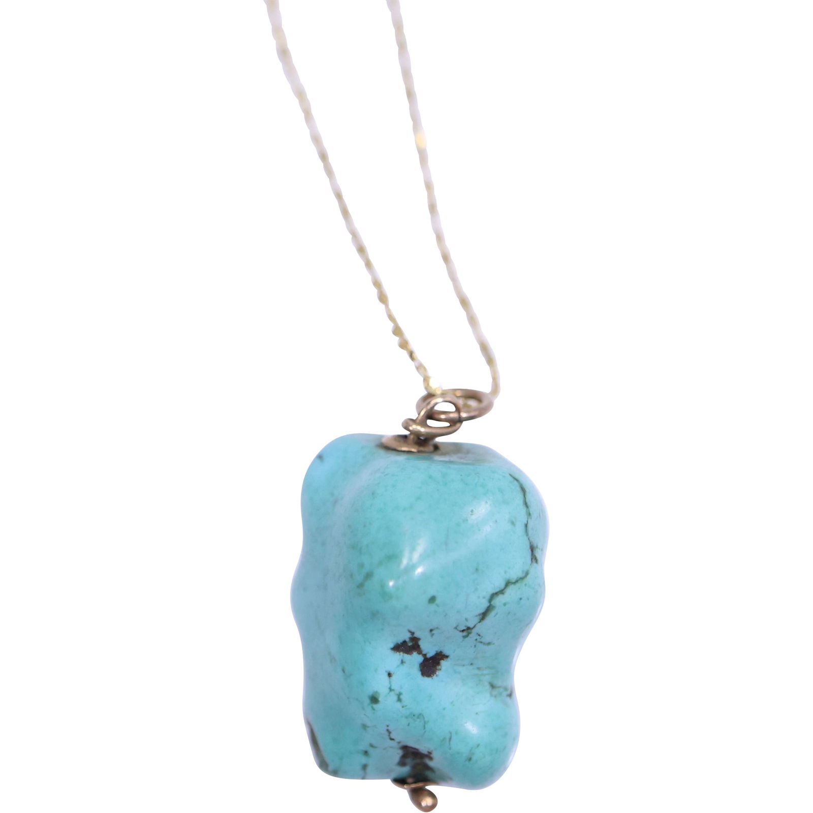 10K Gold Bale and Large Chunk of Turquoise 1 in. x 7/8 in.on .925 Sterling Vermeil 18 in. Chain (1 of 10)