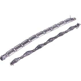 2 Sterling Silver Bracelets 50 grams: .925 9-Panel with Marcasites has sm. closure panel Bracelet 8