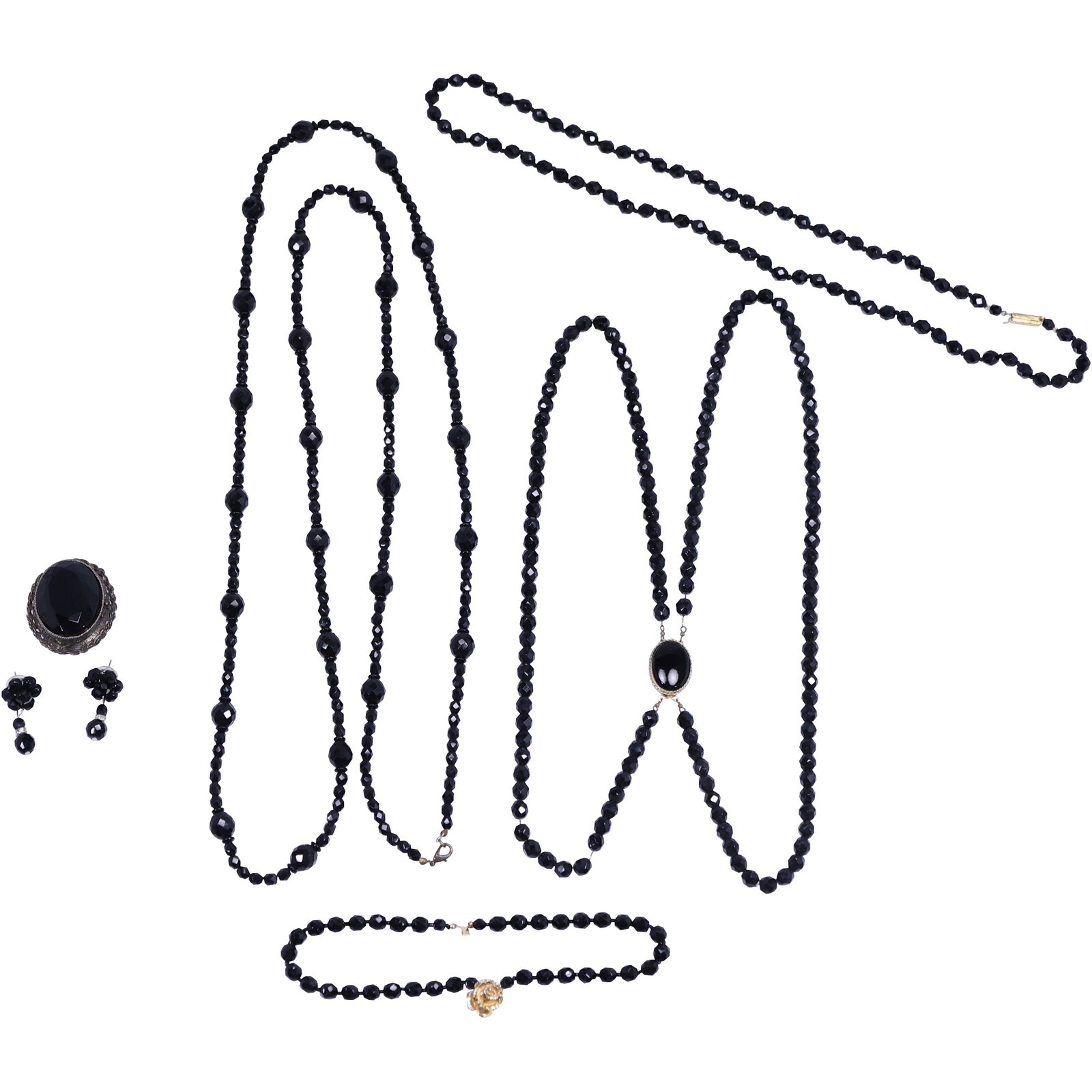 Black Jet Glass Bead Necklace 62 inches; Black Jet Glass Bead Necklace 30 inches; Black Glass Bead 2 (1 of 17)