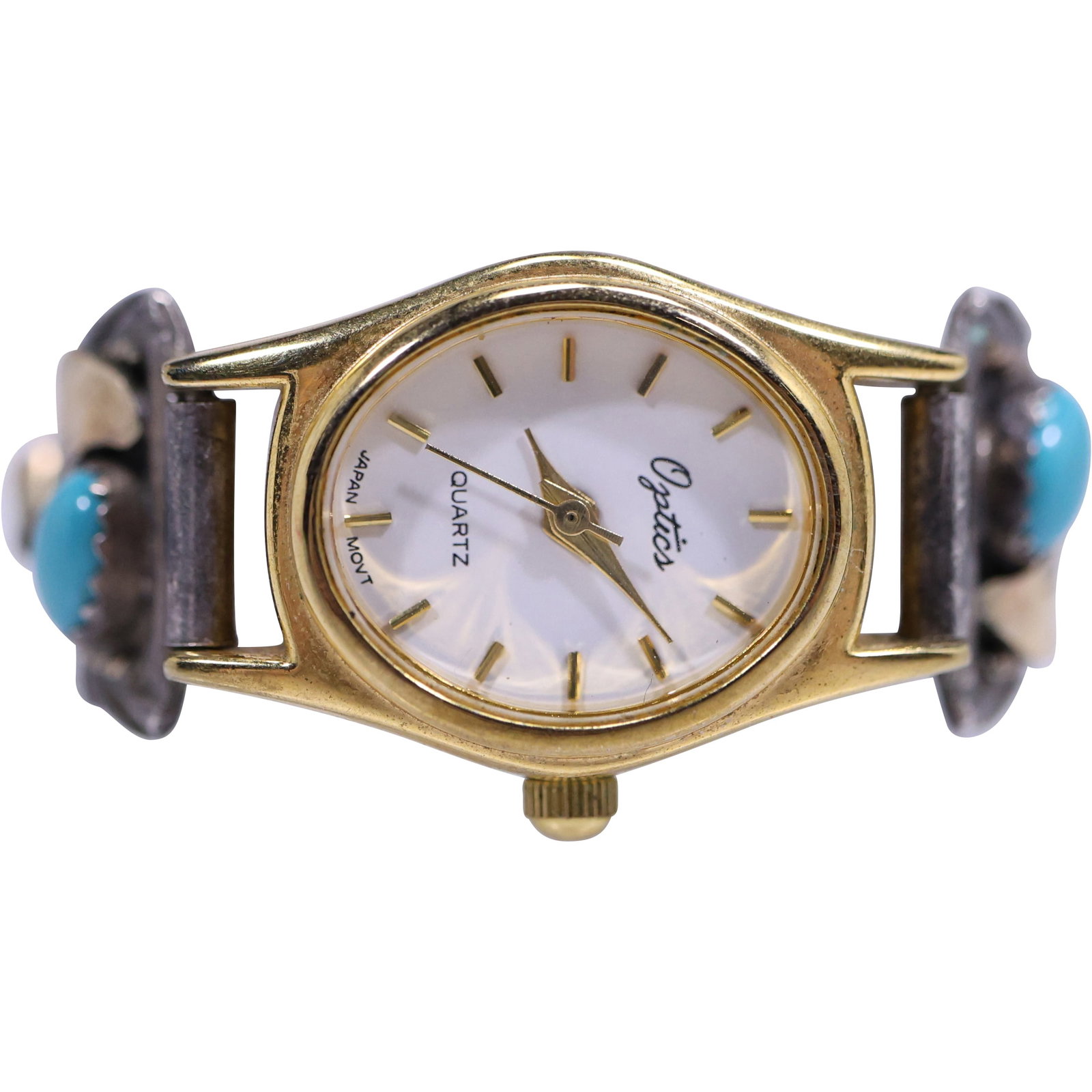 Native American Indian Sterling Silver & Turquoise with Feathers Motif Watch Band ; 1 in. x 3/4 in.: Native American Indian Sterling Silver & Turquoise with Feathers Motif Watch Band ; 1 in. x 3/4 in.