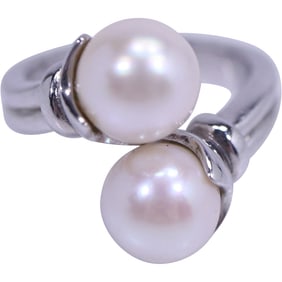 BBJ .925 Sterling Silver Freshwater Cultured Pearls Cross Over Ring Size 6 , 3/4 in. dia.