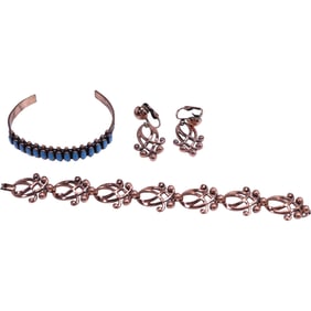 3 Pc. Renoir: Bracelet 7 3/4 in.; Earrings 1 1/2 in. x 3/4 in.; Bracelet Copper with Turquoise 2 in.