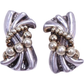 DAVID VARSANO .925 Sterling Silver 18.8 grams Clip on Earrings Israel Designer 1 3/4 in. x 1 in.