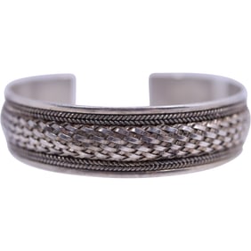 .925 Sterling Silver 21.6 grams Mesh Braided with Rope Twist Design Cuff Bracelet 2 1/4 in. x 1/2 in