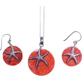 3-Piece Starfish 1 3/4 in. x 1 1/8 in.Necklace with Sterling 18 in. Chain and Pierced Dangling Starf