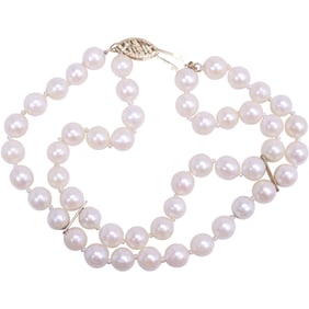 14K Gold Clasp 2-Strands Freshwater Cultured Pearls Bracelet 7 in. x 1/2 in.
