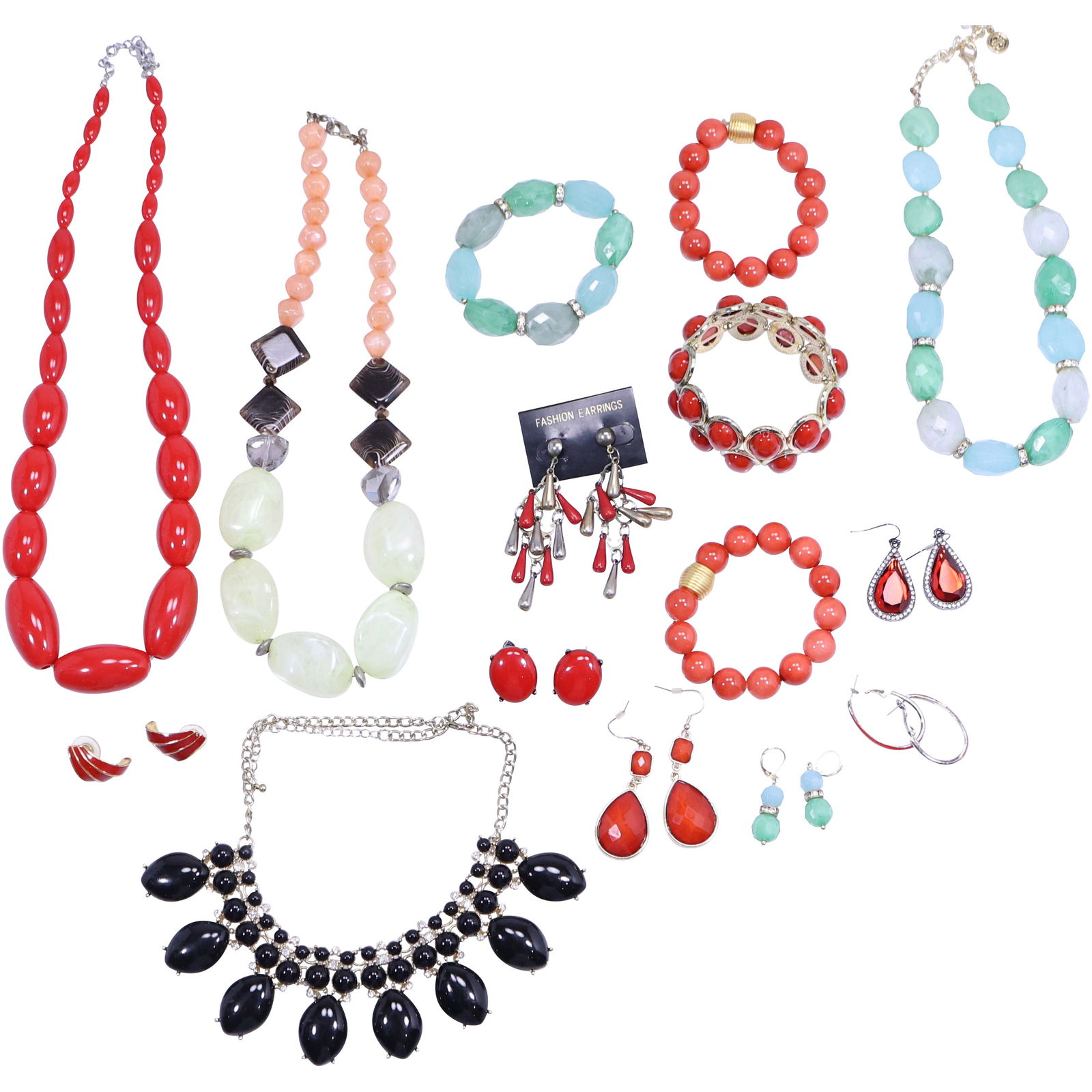 21 Pieces: Assorted 4 Necklaces, 7 Pairs Earrings and 3 Bracelets. (1 of 19)