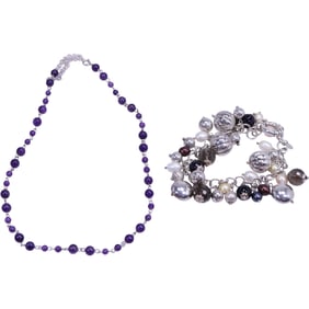 .925 Sterling 18 inch Garnet Beads Necklace & .925 Smokey Citrine, Garnet, Sterling and Freshwater C