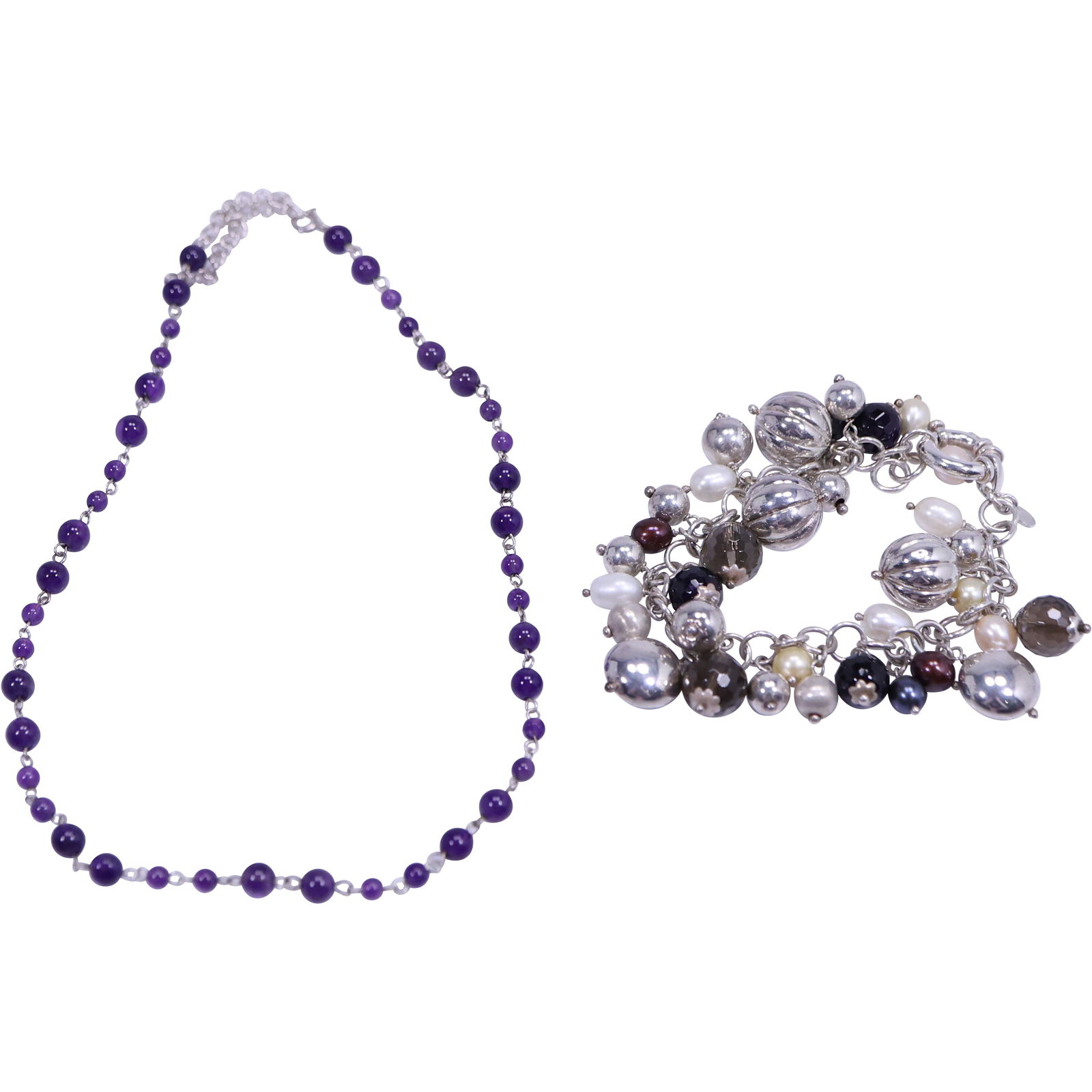 .925 Sterling 18 inch Garnet Beads Necklace & .925 Smokey Citrine, Garnet, Sterling and Freshwater C (1 of 15)