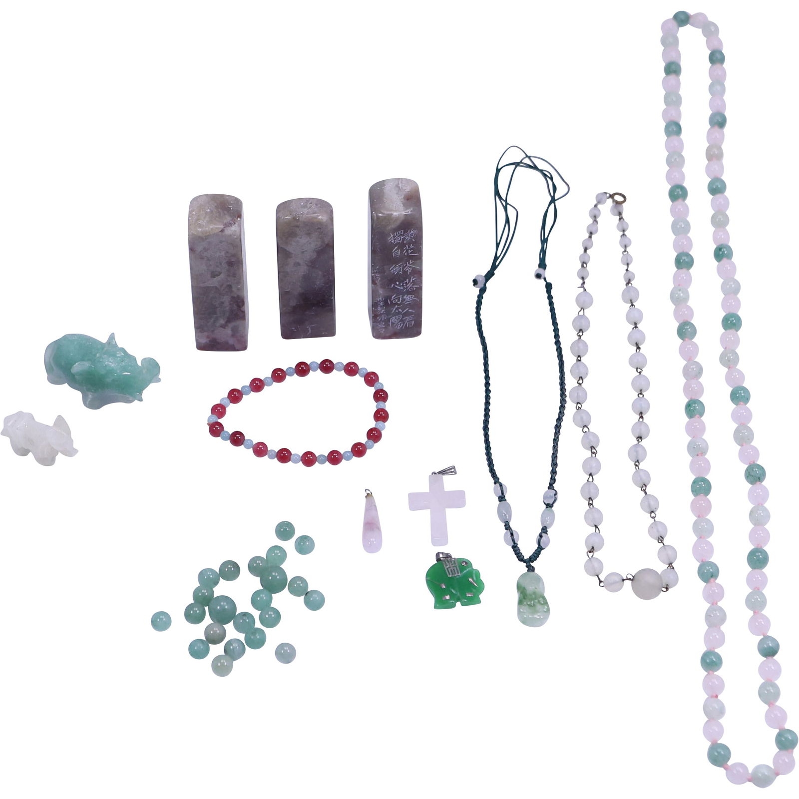Collection of Carved and Beaded Chinese Jade and Hardstone Items (1 of 16)