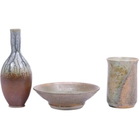 Studio Pottery Grouping Signed TAE – Vase, Bowl, and Cup