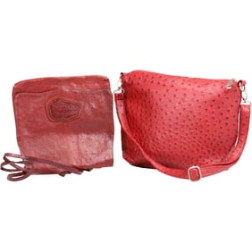 Pair of Vintage Red Ostrich Leather Handbags
