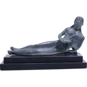 Alva Studios Reclining Man with Bowl Bronze Sculpture after Gustavo Bastos