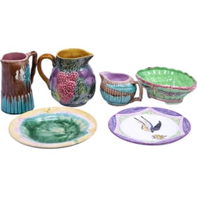 Assortment of Colorful Majolica Pottery, 6 Pieces