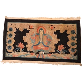 Antique Chinese Art Deco Rug with Buddha Motif and Floral Cloud Design