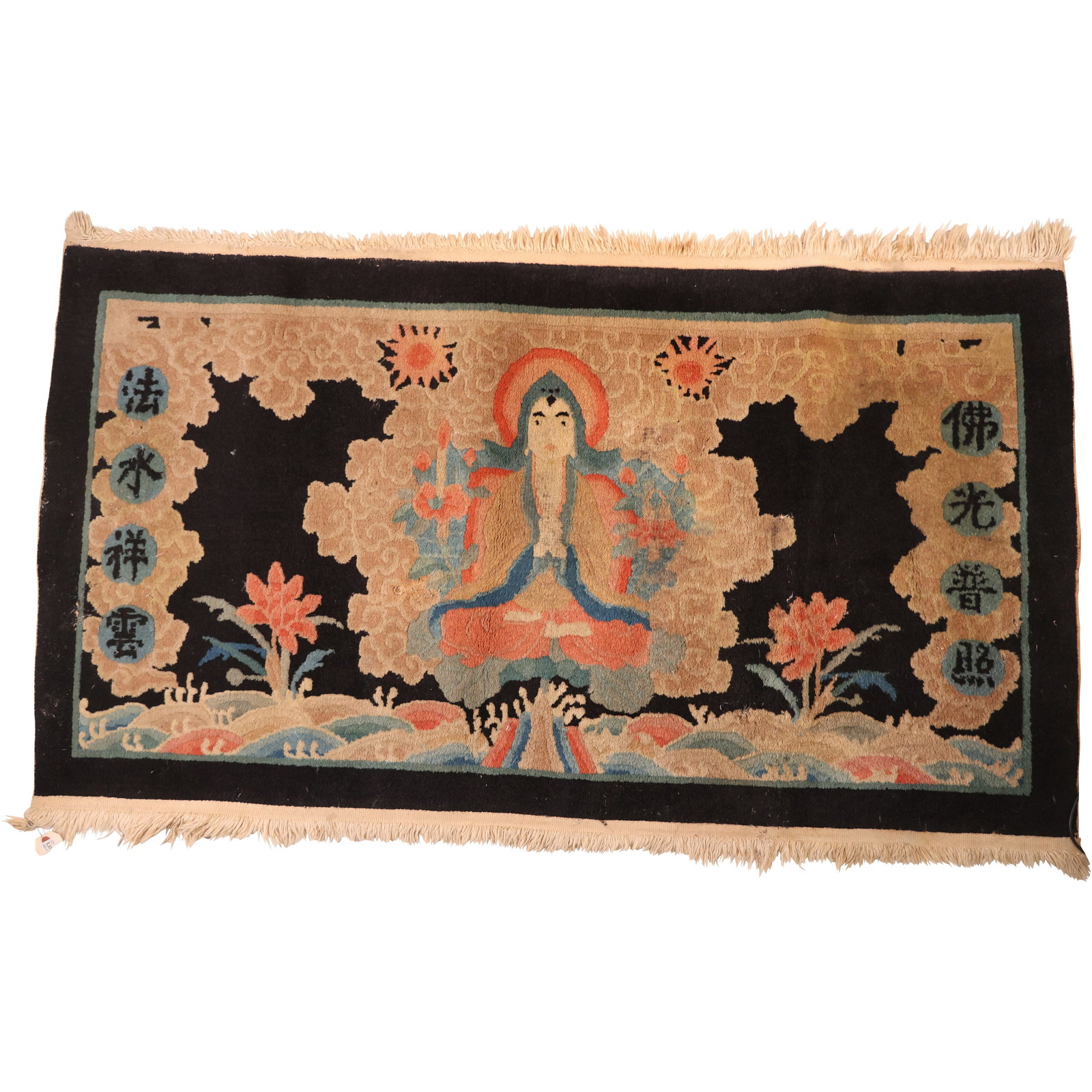 Antique Chinese Art Deco Rug with Buddha Motif and Floral Cloud Design (1 of 15)