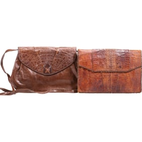 Two Vintage Brown Alligator or Crocodile Embossed Leather Handbags