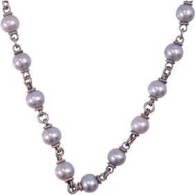 Michael Daukins .925 Sterling Silver Freshwater Cultured Pearl Necklace 36 in. x 1/4 in.