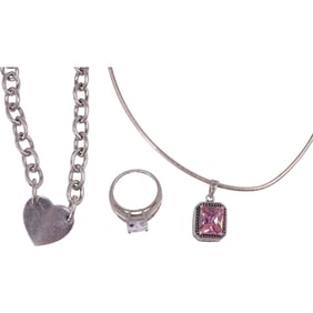 .925 Sterling 16 in. Snake Necklace with .925 Pink Amethyst Pendant 1 in. x 1/2 in.; .925  Sterling
