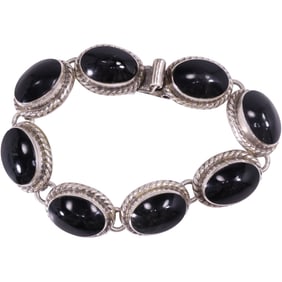 TS-86 .925 Sterling Mexico Black Onyx 8-Panel Bracelet 7 1/2 in. x 5/8 in.