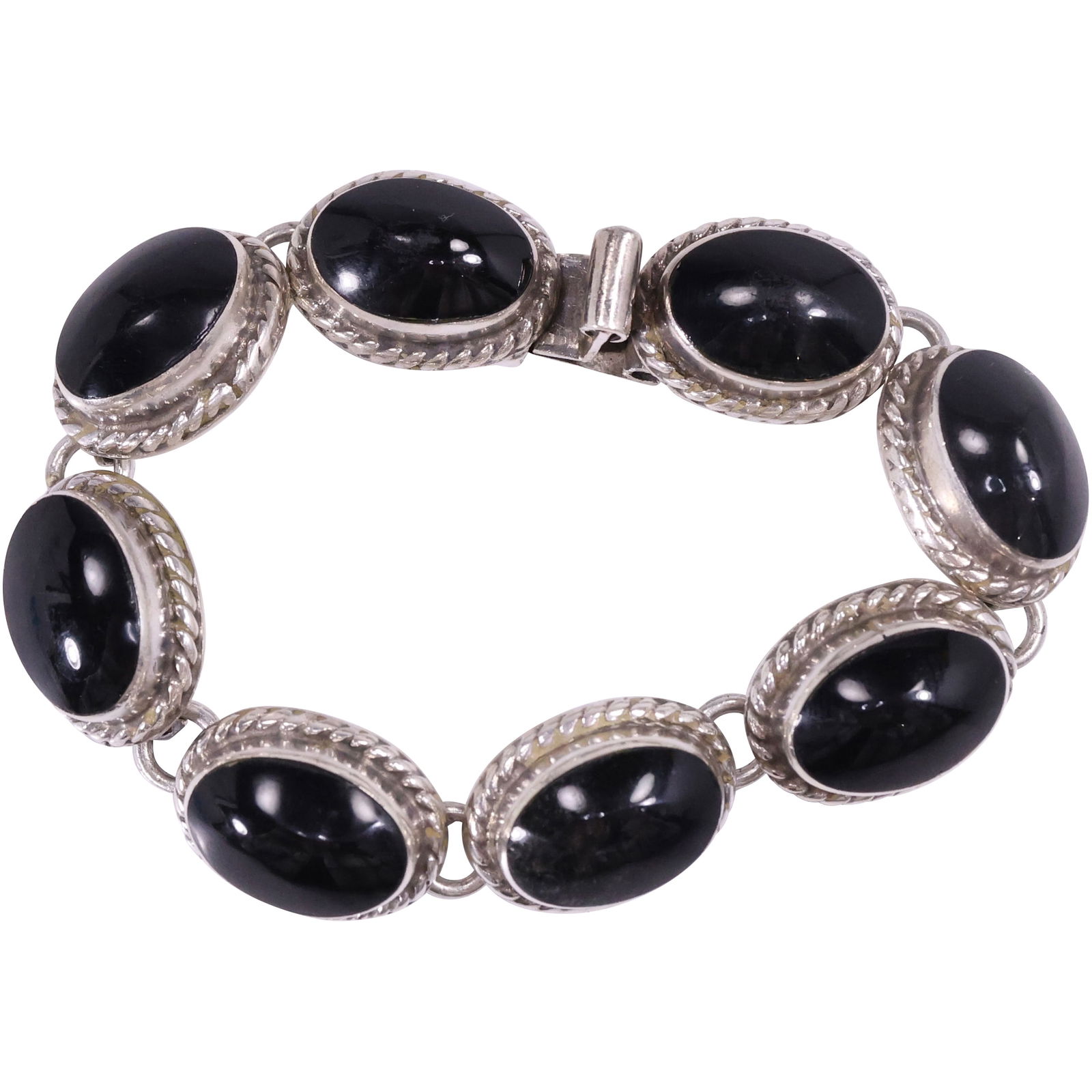 TS-86 .925 Sterling Mexico Black Onyx 8-Panel Bracelet 7 1/2 in. x 5/8 in. (1 of 11)