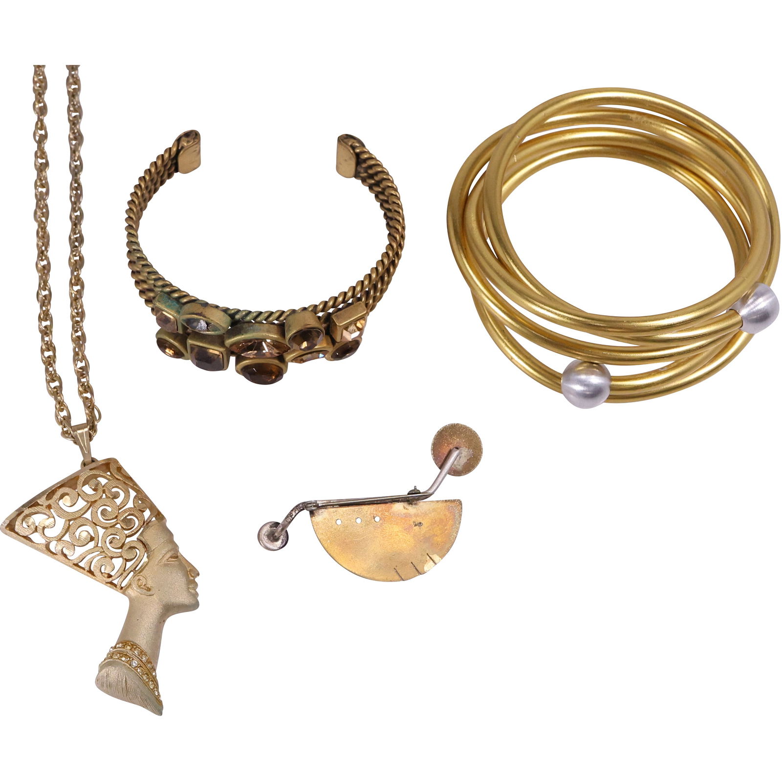 4 Pc. MCM Jewelry Lot: Gold Tone Silver Spheres Ends Wrap Around Bangle Bracelet 3 1/4 in. x 1 1/2 (1 of 20)