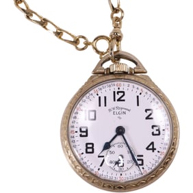 Elgin 10K Gold Filled Railroad Pocket Watch, Working, 2 1/2 in. x 2 in.